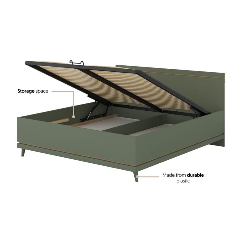 Sänky Scandi ylösnouseva säilytystila - 180 cm, Haalistunut vihreä - öljytty tammi - Huonekalut - Sänky - Sänkykehikot & sängynrungot
