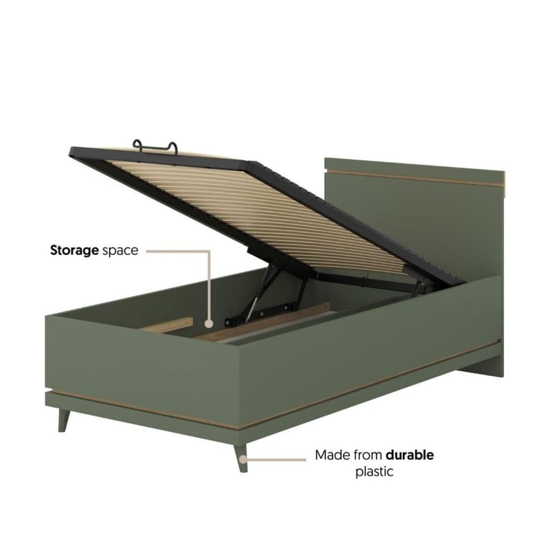 Sänky Skandinaavinen - 100 cm, Haalistunut vihreä - öljytty tammi - Huonekalut - Sänky - Sänkykehikot & sängynrungot