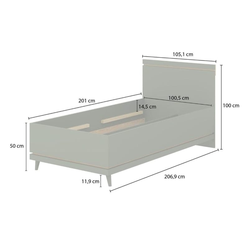 Sänky Skandinaavinen - 100 cm, Haalistunut vihreä - öljytty tammi - Huonekalut - Sänky - Sänkykehikot & sängynrungot