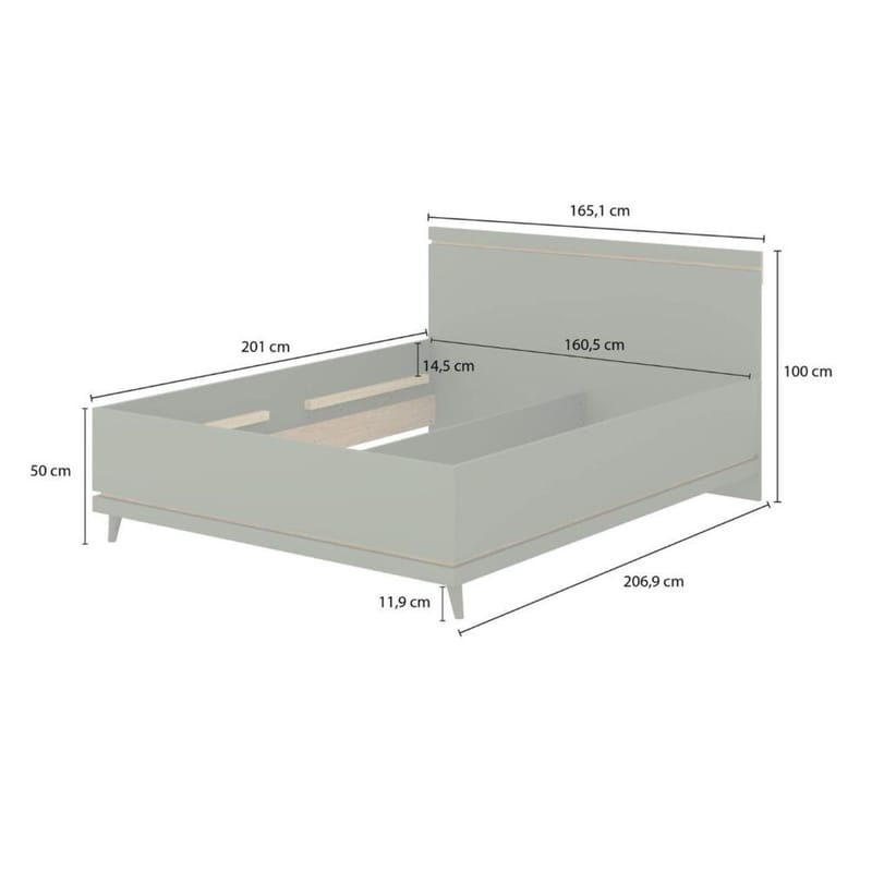 Sänky Skandinavisk - 160 cm, Hillitty vihreä - öljytty tammi - Huonekalut - Sänky - Sänkykehikot & sängynrungot
