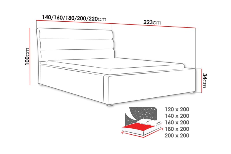 Adrianah sänky piilosäilytyksellä 200x200 cm plyysiä sängynpäädyllä - Musta - Huonekalut - Sänky - Sänkykehikot & sängynrungot