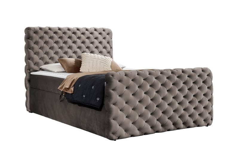 Almancil sängynrunko säilytystilalla 120x200 cm samettia kovuusaste Medium, Taupe
