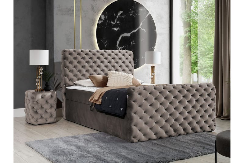 Almancil sängynrunko säilytystilalla 120x200 cm samettia kovuusaste Medium - Taupe - Huonekalut - Sänky - Sänkykehikot & sängynrungot