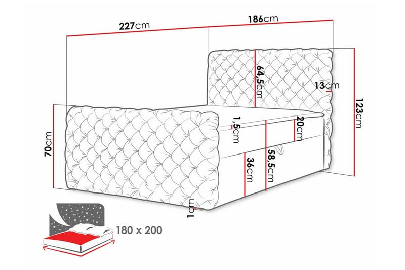 Almancil sänkypaketti säilytyksellä 180x200 cm samettia sängynpäädyllä + petauspatja - Musta - Huonekalut - Sänky - Sänkykehikot & sängynrungot