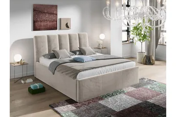 Aviemore sängynrunko 140x200 cm samettia sängynpäädyllä ja säilytystilalla - Beige - Huonekalut - Sänky - Sänkykehikot & sängynrungot