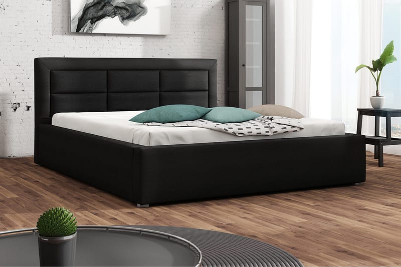 Axlunda sänkypaketti 200x200 cm kangasta sängynpäädyllä + petauspatja - Musta - Huonekalut - Sänky - Sänkykehikot & sängynrungot