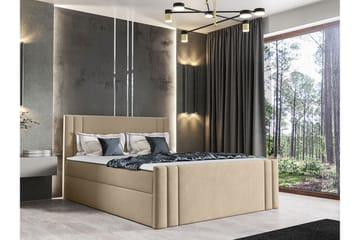 Betvallen sänkypaketti 160x200 cm kangasta säilytystilalla + sängynpääty + petauspatja - Beige - Huonekalut - Sänky - Sänkykehikot & sängynrungot