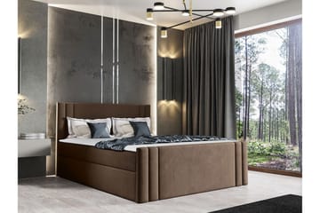 Betvallen sänkypaketti 160x200 cm kangasta säilytystilalla + sängynpääty + petauspatja - Ruskea - Huonekalut - Sänky - Sänkykehikot & sängynrungot