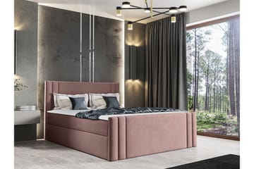 Betvallen sänkypaketti 160x200 cm samettia säilytystilalla + sängynpääty + petauspatja - Vaaleanpunainen - Huonekalut - Sänky - Sänkykehikot & sängynrungot