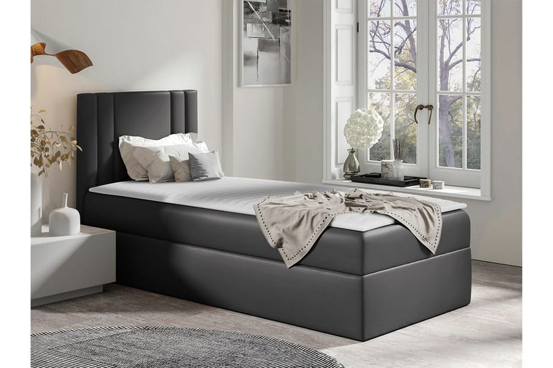 Betvallen sänkypaketti säilytystilalla 90x200 cm sängynpäädyllä + petauspatja - Tummanharmaa - Huonekalut - Sänky - Sänkykehikot & sängynrungot