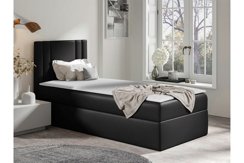 Betvallen sänkypaketti säilytystilalla 90x200 cm sängynpäädyllä + petauspatja - Musta - Huonekalut - Sänky - Sänkykehikot & sängynrungot