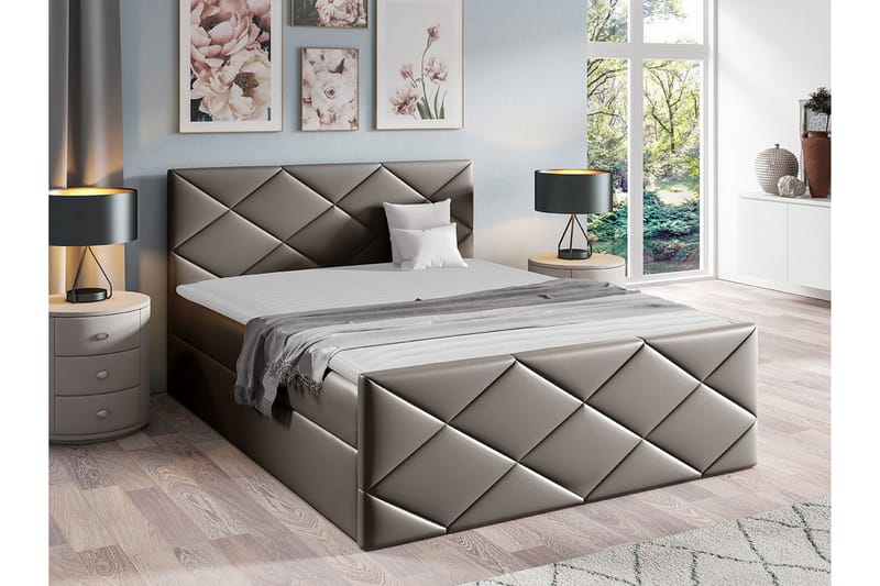 Boisdale sängynrunko 140x200 cm keinonahkaa kovuusasteella Medium - Taupe - Huonekalut - Sänky - Sänkykehikot & sängynrungot