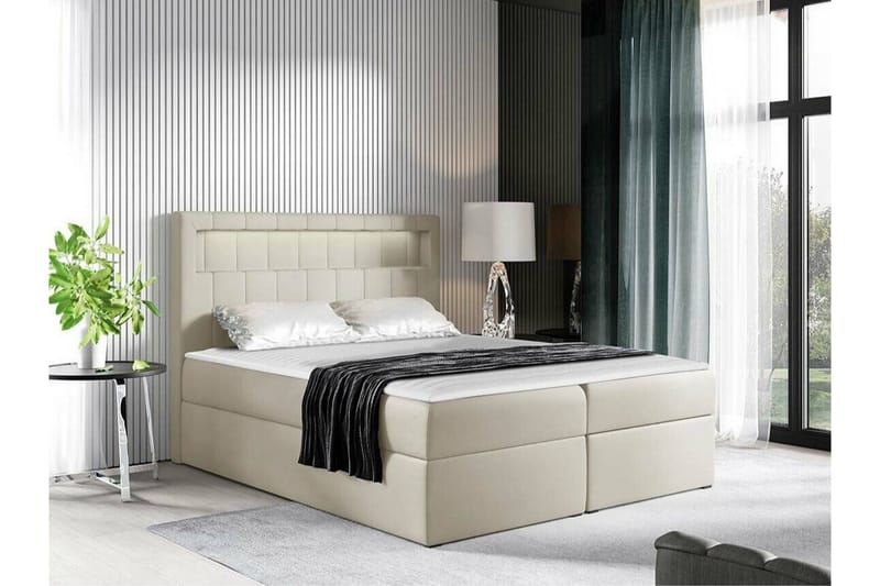 Boisdale sänkypaketti 140x200 cm sängynpäädyllä + petauspatja keskikovuus - Beige - Huonekalut - Sänky - Sänkykehikot & sängynrungot