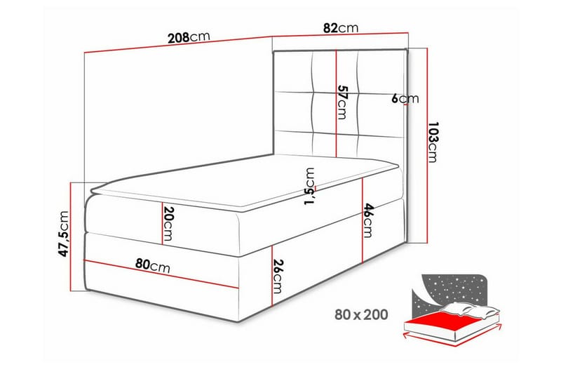 Boisdale sänkypaketti 80x200 cm sängynpäällä + petauspatja kovuusaste medium - Musta - Huonekalut - Sänky - Sänkykehikot & sängynrungot