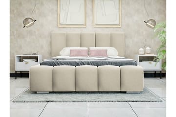 Cleaton sänkypaketti 140x200 cm säilytystilalla ja sängynpäädyllä + petauspatja - Beige - Huonekalut - Sänky - Sänkykehikot & sängynrungot