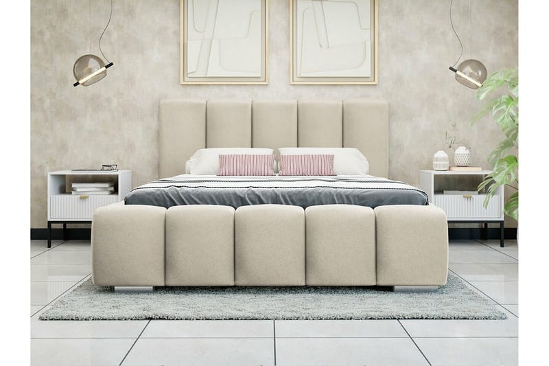 Cleaton sänkypaketti 140x200 cm säilytystilalla ja sängynpäädyllä + petauspatja - Beige - Huonekalut - Sänky - Sänkykehikot & sängynrungot