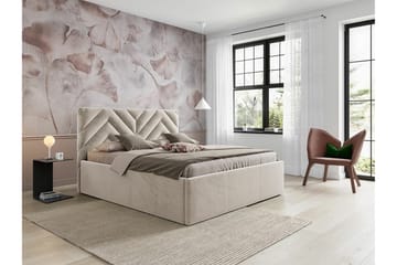 Derry sängynrunko säilytyksellä 160x200 cm samettia sängynpäädyllä - Beige - Huonekalut - Sänky - Sänkykehikot & sängynrungot