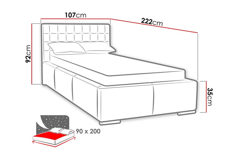 Faldet sänkypaketti – yksittäissänky 90x200 cm säilytystilalla ja sängynpäädyllä + petauspatja - Taupe - Huonekalut - Sänky - Sänkykehikot & sängynrungot