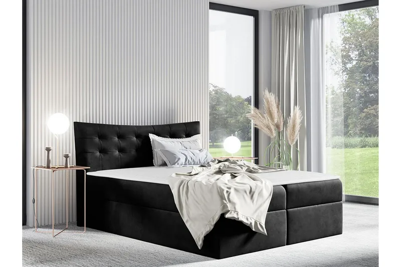 Hayton sänkypaketti 140x200 cm samettia säilytystilalla + sängynpääty + petauspatja - Musta - Huonekalut - Sänky - Sänkykehikot & sängynrungot