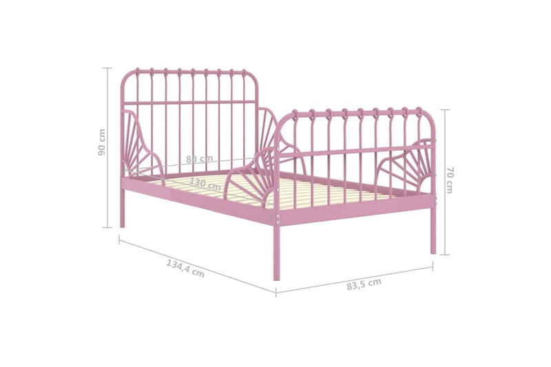 Jatkettava sängynrunko pinkki metalli 80x130/200 cm - Huonekalut - Sänky - Sänkykehikot & sängynrungot