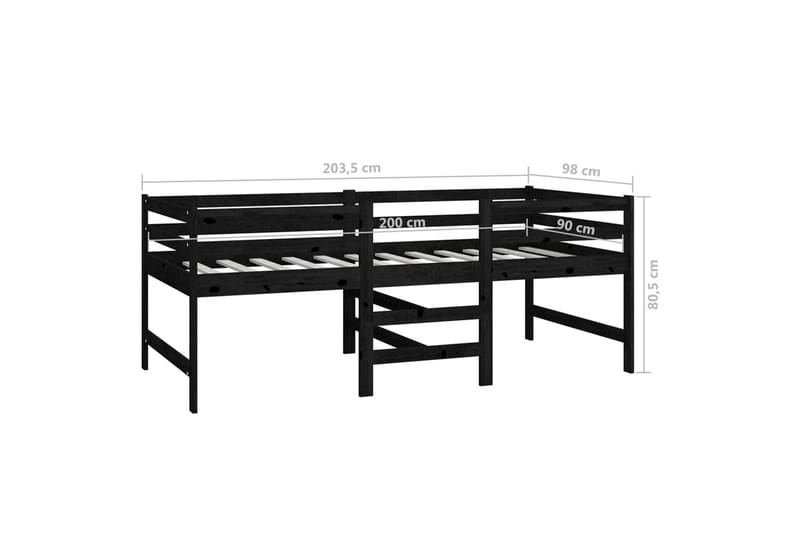 Korotettu sänky musta täysi mänty 90x200 cm - Musta - Huonekalut - Sänky - Sänkykehikot & sängynrungot