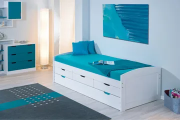 Marina sänkypaketti säilytyksellä 90x190 cm puuta sängynpäädyllä + petauspatja - Valkoinen|Vihreä - Huonekalut - Sänky - Sänkykehikot & sängynrungot