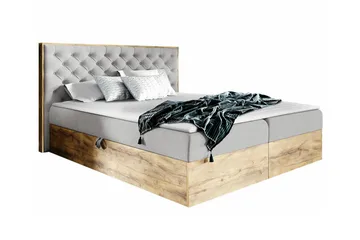 Oberting sänkypaketti 200x200 cm kangasta säilytyksellä ja sängynpäädyllä + petauspatja - Vaaleanharmaa - Huonekalut - Sänky - Sänkykehikot & sängynrungot