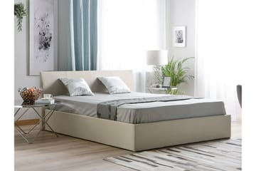 Orbey sängynrunko säilytystilalla 160x200 cm kangasta sängynpäädyllä - Beige - Huonekalut - Sänky - Sänkykehikot & sängynrungot