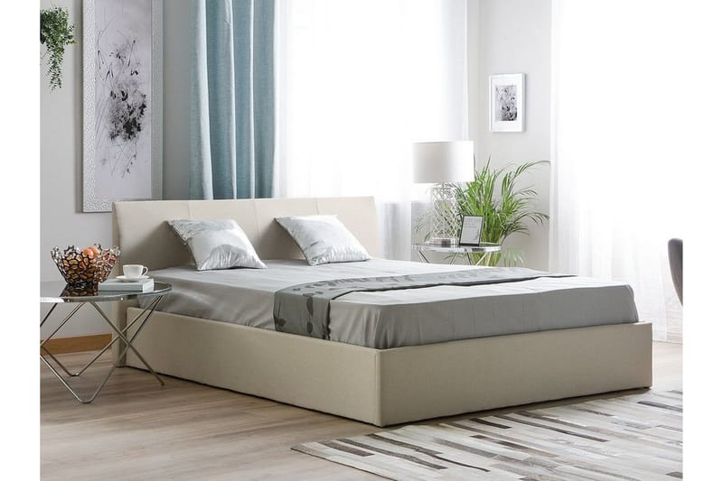 Orbey sängynrunko säilytystilalla 160x200 cm kangasta sängynpäädyllä - Beige - Huonekalut - Sänky - Sänkykehikot & sängynrungot