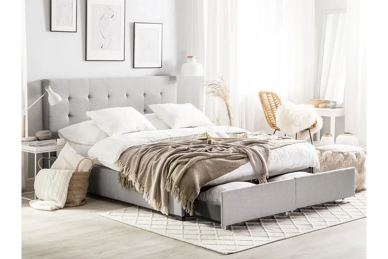 Parisänky Mooneyrow säilytyksellä 160x200 - Harmaa - Huonekalut - Sänky - Sänkykehikot & sängynrungot