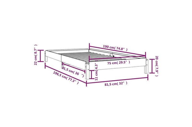 Pinottava sänky harmaa 75x190 cm täysi mänty - Harmaa - Sänkykehikot & sängynrungot