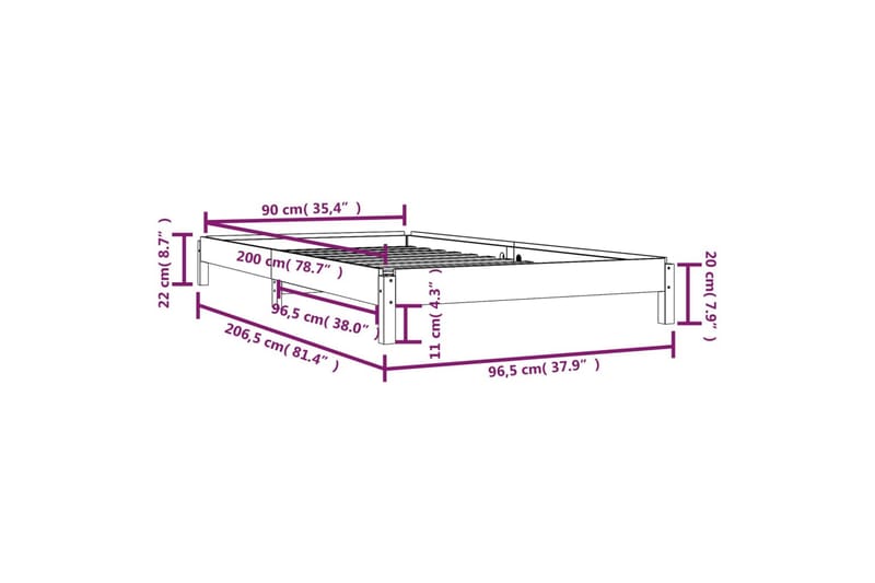 Pinottava sänky musta 90x200 cm täysi mänty - Musta - Huonekalut - Sänky - Sänkykehikot & sängynrungot
