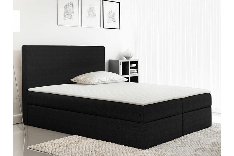 Pries sängynrunko säilytyksellä 200x200 cm kangasta sängynpäällä - Musta - Huonekalut - Sänky - Sänkykehikot & sängynrungot