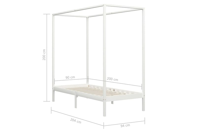 Pylvässänky valkoinen täysi mänty 90x200 cm - Valkoinen - Huonekalut - Sänky - Sänkykehikot & sängynrungot