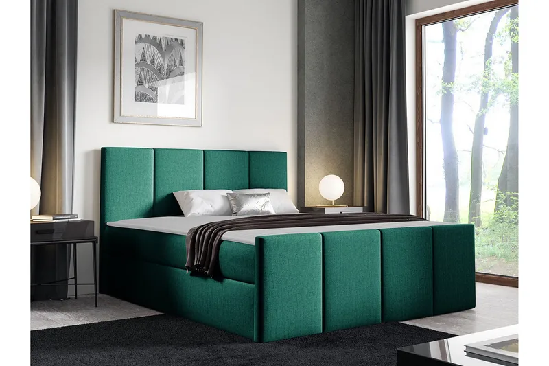 Ripon sängynrunko säilytystilalla 140x200 cm kangasta kovuusasteella Medium - Vihreä - Huonekalut - Sänky - Sänkykehikot & sängynrungot