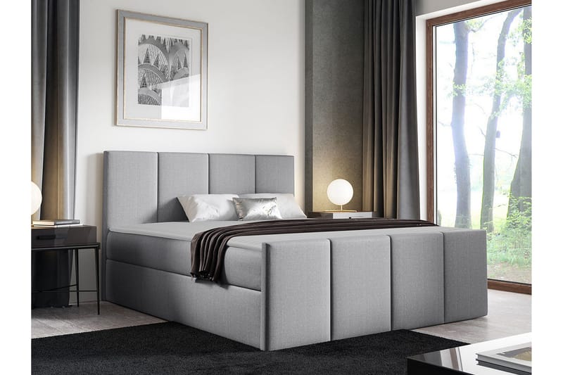 Ripon sänkypaketti säilytyksellä 120x200 cm kangasta sängynpäädyllä + petauspatja - Harmaa - Huonekalut - Sänky - Sänkykehikot & sängynrungot