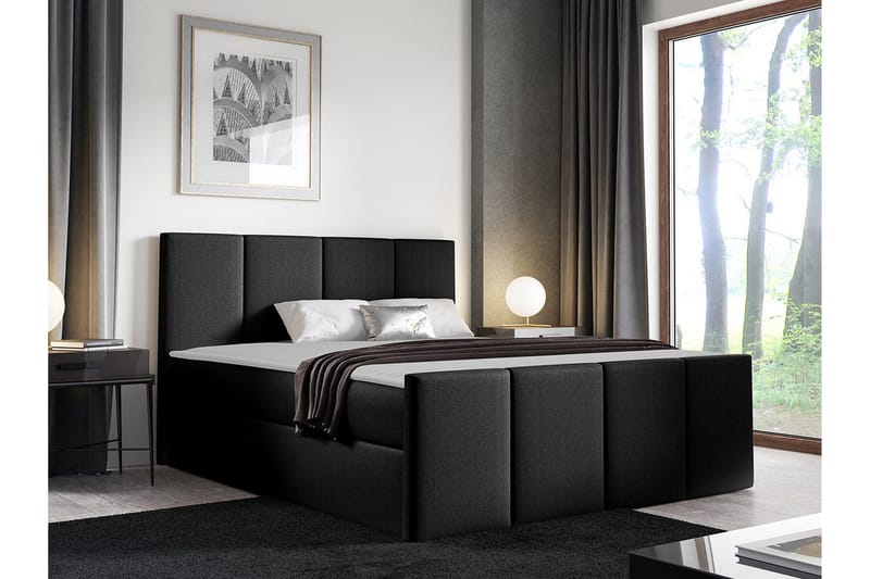 Ripon sänkypaketti säilytyksellä 120x200 cm kangasta sängynpäädyllä + petauspatja - Musta - Huonekalut - Sänky - Sänkykehikot & sängynrungot