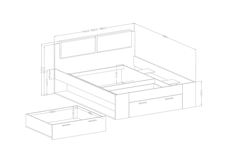Sängynrunko 140x200 cm - Tuhkanharmaa/Valkoinen - Huonekalut - Sänky - Sänkykehikot & sängynrungot