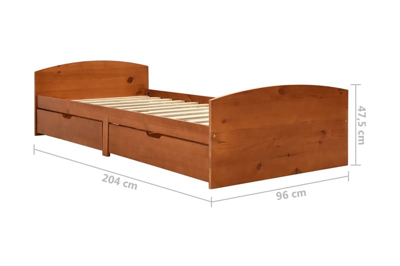 Sängynrunko 2 vetolaatikolla hunajanrusk. täysi mänty 90x200 - Huonekalut - Sänky - Sänkykehikot & sängynrungot