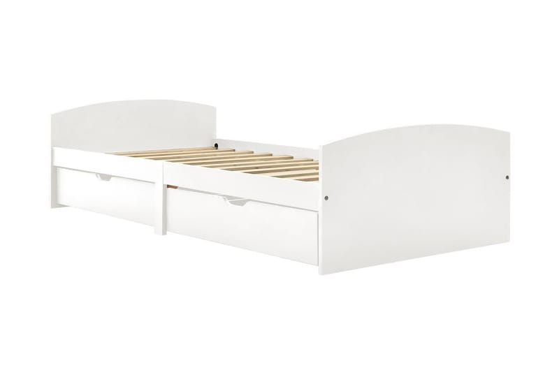 Sängynrunko 2 vetolaatikolla valkoinen täysi mänty 90x200 cm - Huonekalut - Sänky - Sänkykehikot & sängynrungot