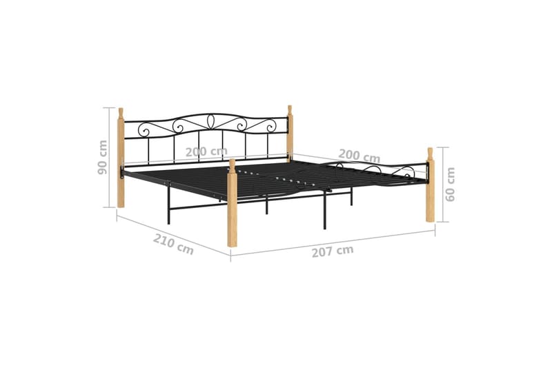 Sängynrunko 200x200 cm Metalli/Tammi - Musta - Huonekalut - Sänky - Sänkykehikot & sängynrungot