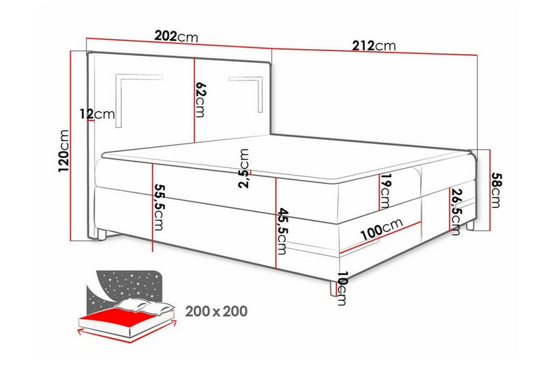 Sängynrunko Boisdale 200x200 cm - Musta - Huonekalut - Sänky - Sänkykehikot & sängynrungot