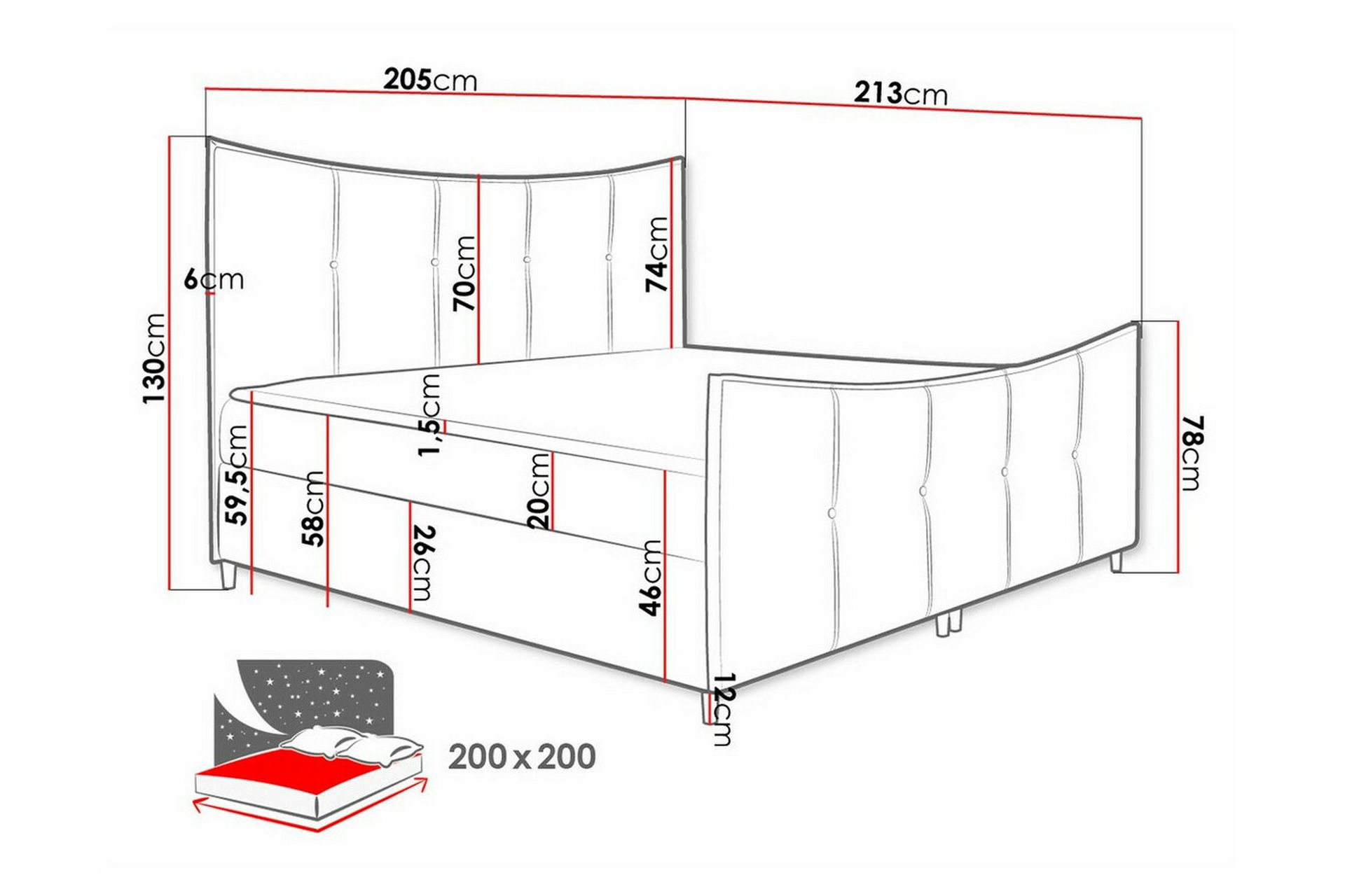 Sängynrunko Boisdale 200x200 cm - Tummanpunainen - Huonekalut - Sänky - Sänkykehikot & sängynrungot