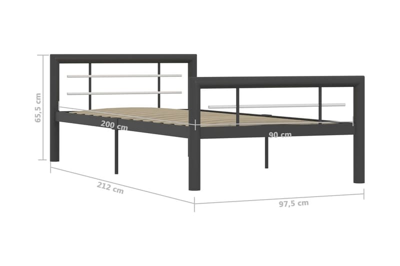 Sängynrunko harmaa ja valkoinen metalli 90x200 cm - Harmaa - Huonekalut - Sänky - Sänkykehikot & sängynrungot