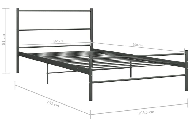 Sängynrunko harmaa metalli 100x200 cm - Harmaa - Huonekalut - Sänky - Sänkykehikot & sängynrungot