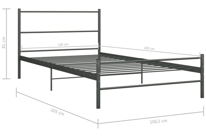 Sängynrunko harmaa metalli 100x200 cm - Harmaa - Sänkykehikot & sängynrungot