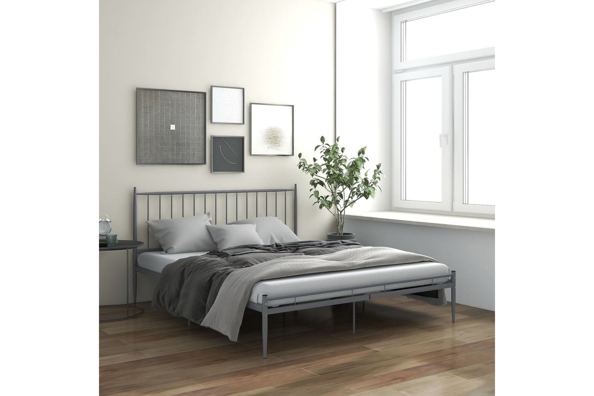Sängynrunko harmaa metalli 200x200 cm - Harmaa - Huonekalut - Sänky - Sänkykehikot & sängynrungot