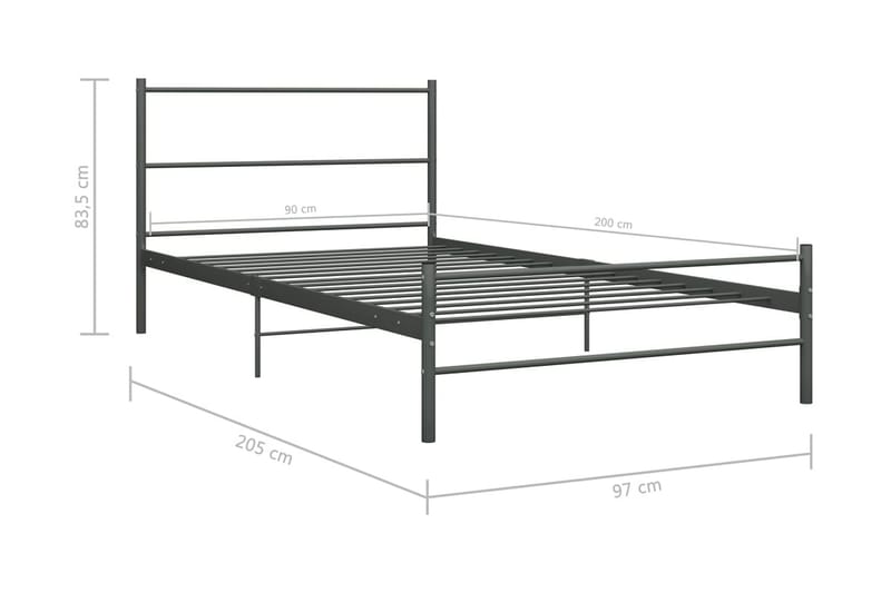 Sängynrunko harmaa metalli 90x200 cm - Harmaa - Sänkykehikot & sängynrungot