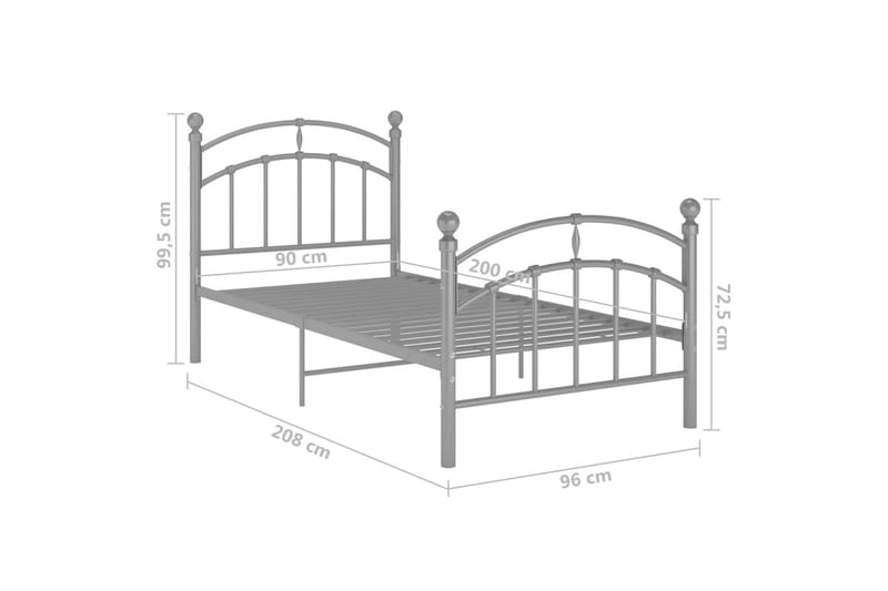 Sängynrunko harmaa metalli 90x200 cm - Huonekalut - Sänky - Sänkykehikot & sängynrungot