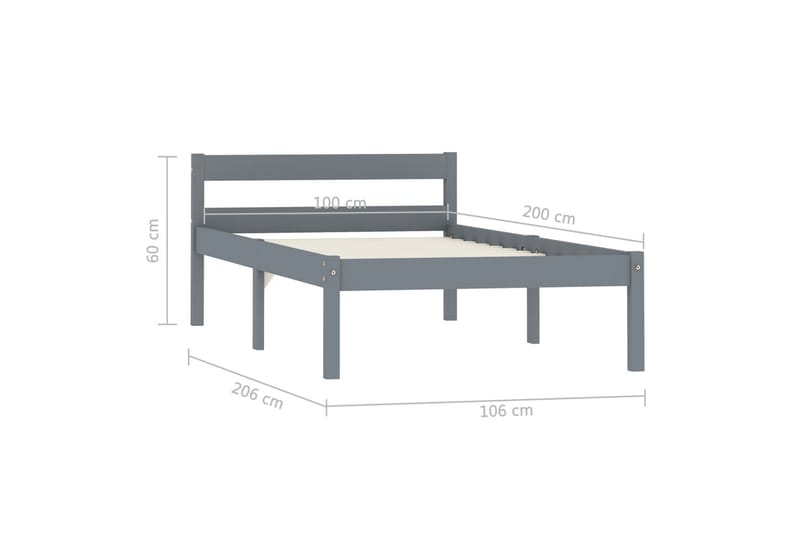 Sängynrunko harmaa täysi mänty 100x200 cm - Harmaa - Huonekalut - Sänky - Sänkykehikot & sängynrungot